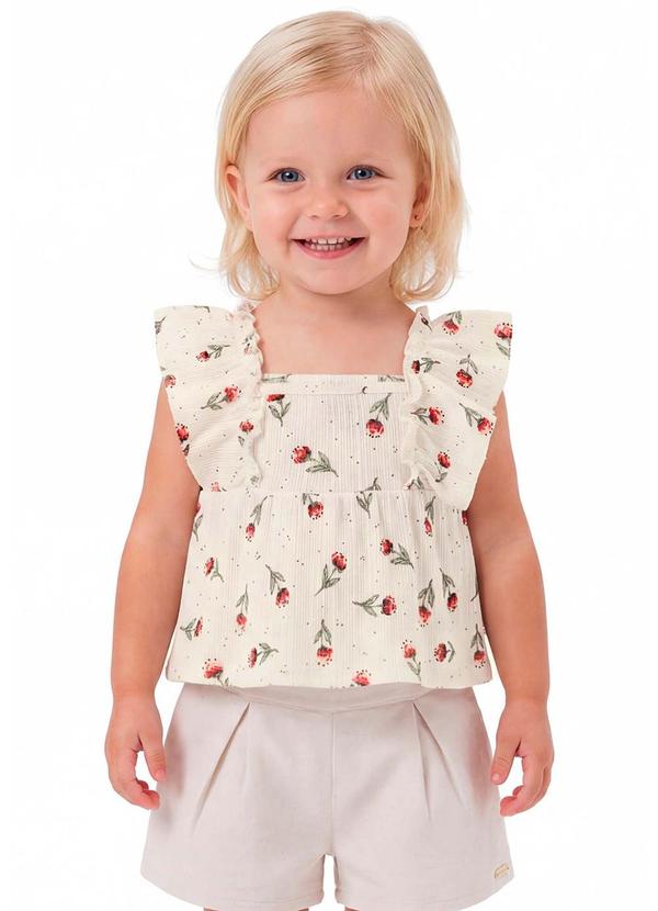 Conjunto Infantil Menina Floral Babados Bege