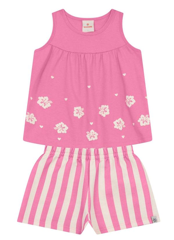 Conjunto Infantil Menina Floral em Puff Rosa