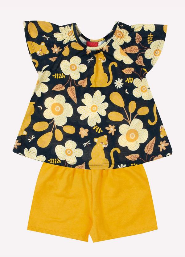 Conjunto Infantil Menina Flores Azul Marinho