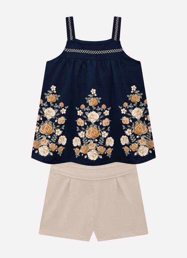 Conjunto Infantil Menina Flores Azul Marinho