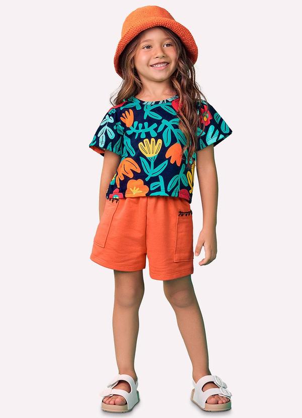 Conjunto Infantil Menina Flores Azul Marinho