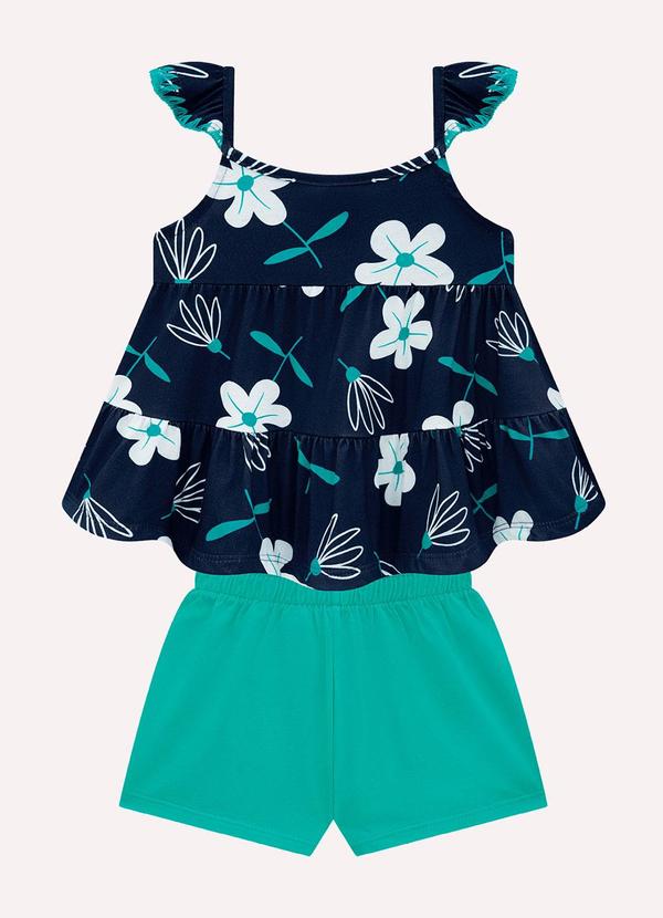 Conjunto Infantil Menina Flores Azul Marinho