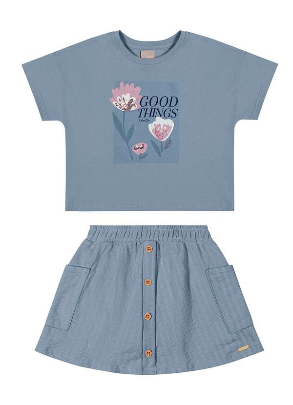 Vista 2 Conjunto Infantil Menina Flores Azul Colorittá Colorittá