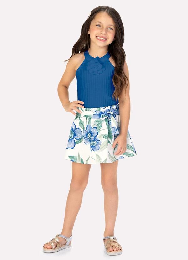 Vista 2 Conjunto Infantil Menina Flores Azul Colorittá Colorittá