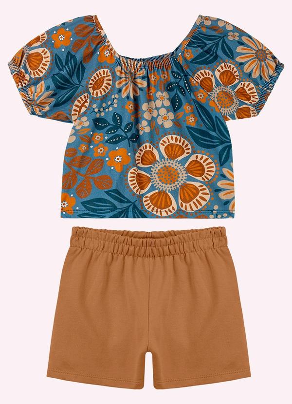 Conjunto Infantil Menina Flores Azul