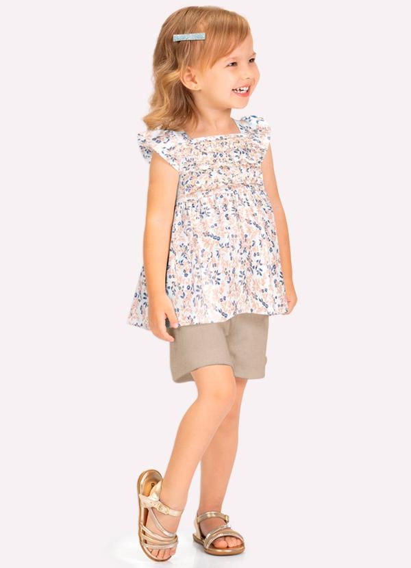 Conjunto Infantil Menina Flores Bege