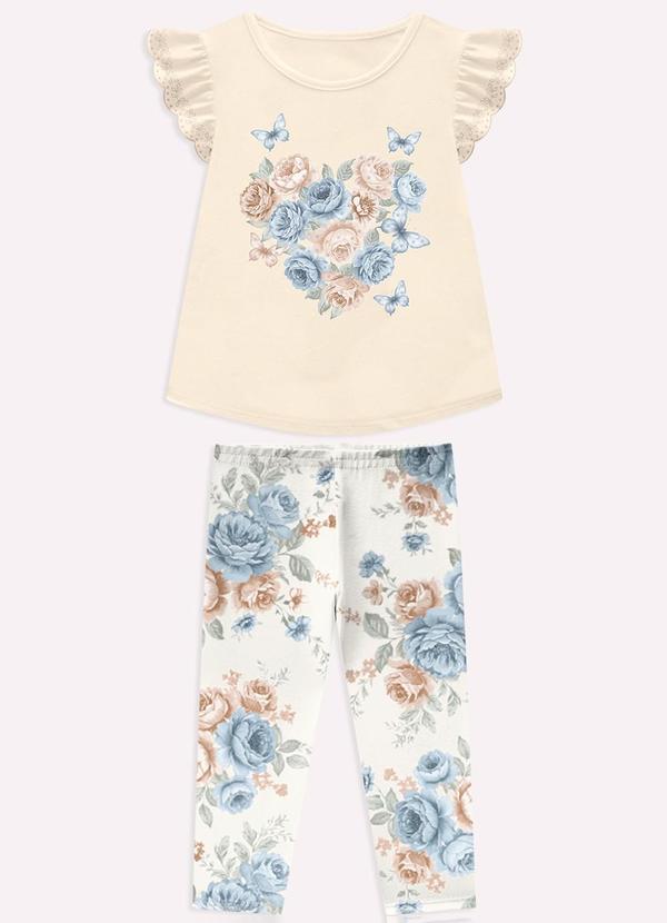 Conjunto Infantil Menina Flores Bege