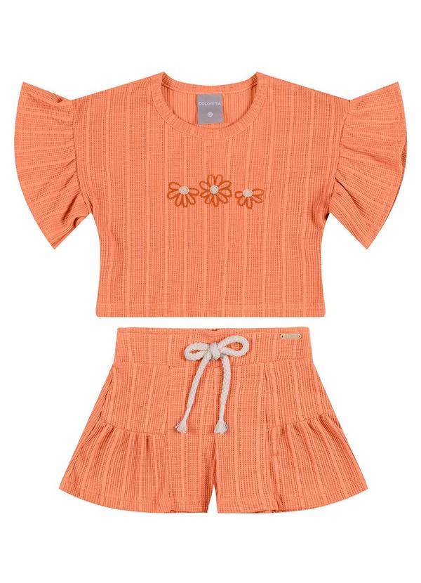 Conjunto Infantil Menina Flores Bordadas Laranja