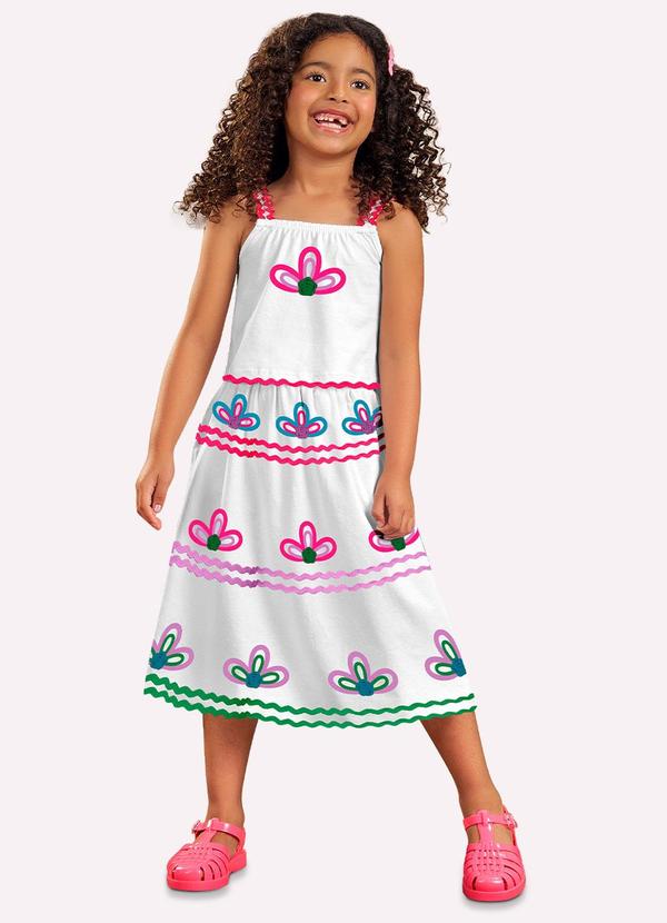 Vista 2 Conjunto Infantil Menina Flores Branco Nanai Nanai