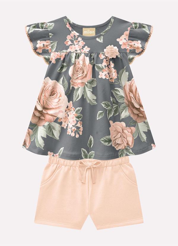 Conjunto Infantil Menina Flores Cinza
