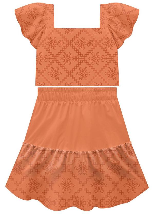Vista 2 Conjunto Infantil Menina Flores Laranja Milon Milon