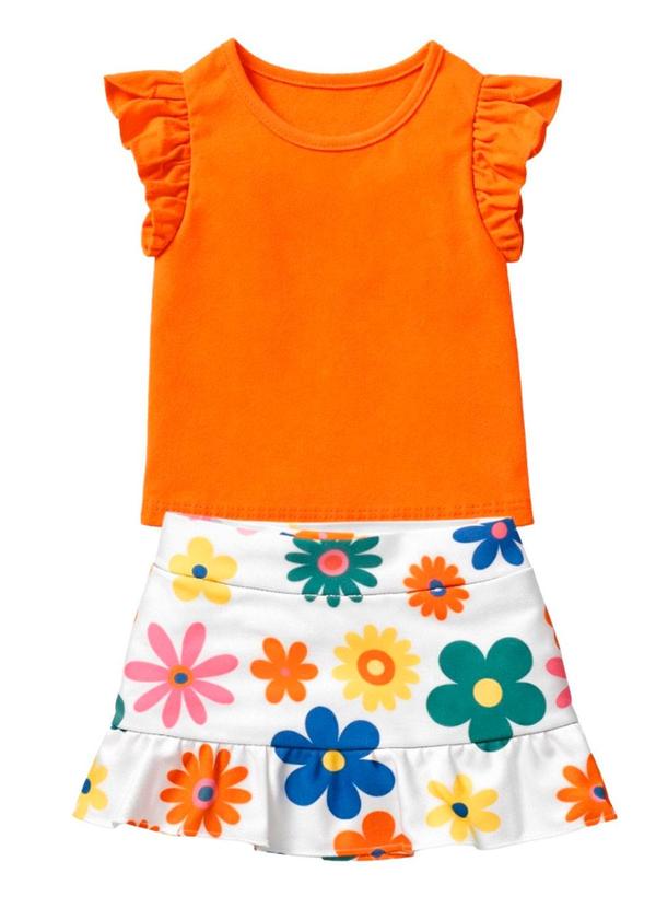 Conjunto Infantil Menina Flores Laranja
