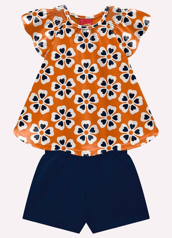 Conjunto Infantil Menina Flores Laranja
