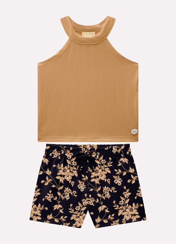 Vista 2 Conjunto Infantil Menina Flores Marrom Milon Milon