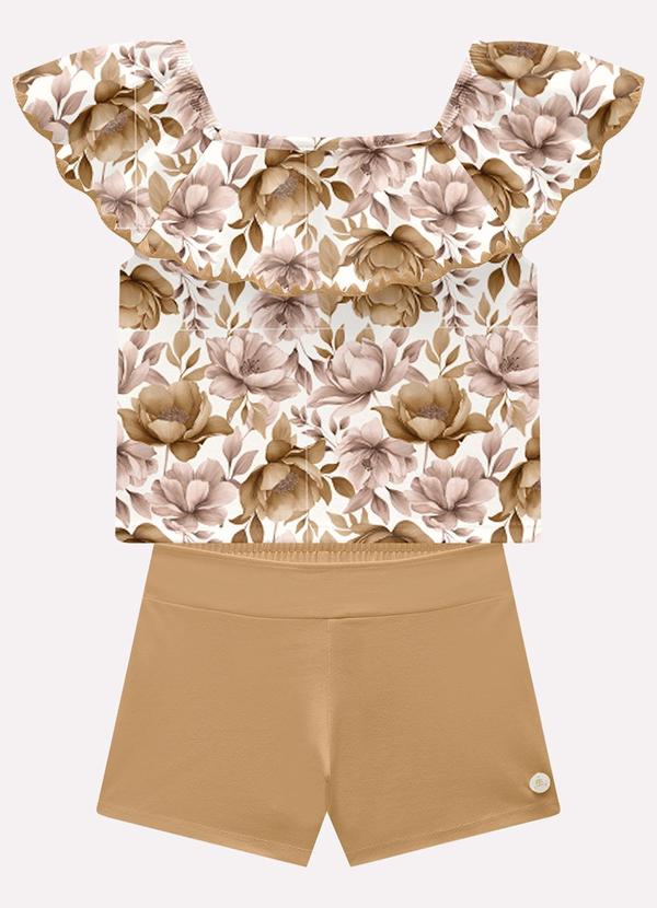 Conjunto Infantil Menina Flores Marrom