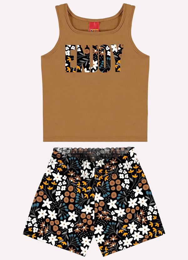 Conjunto Infantil Menina Flores Marrom