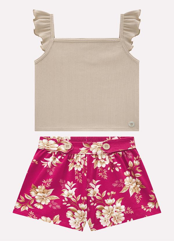 Conjunto Infantil Menina Flores Milon Bege