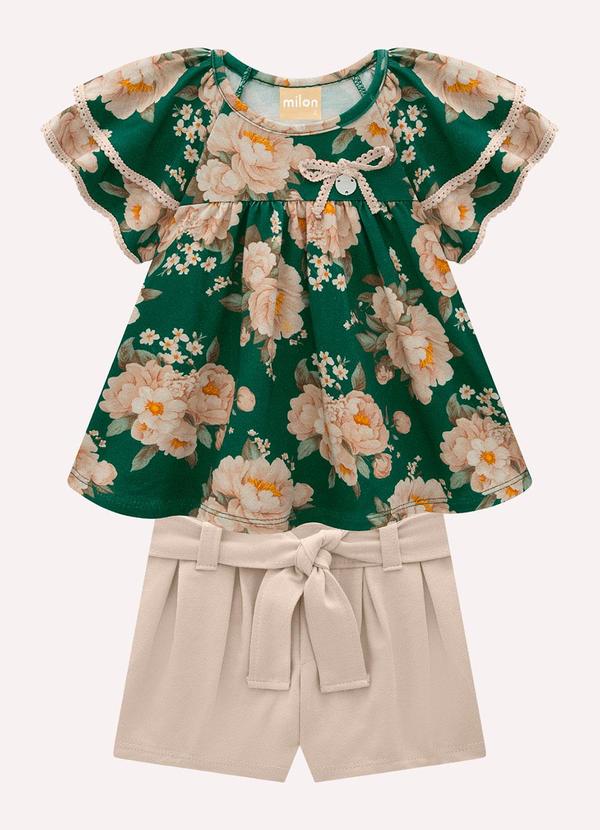 Conjunto Infantil Menina Flores Verde