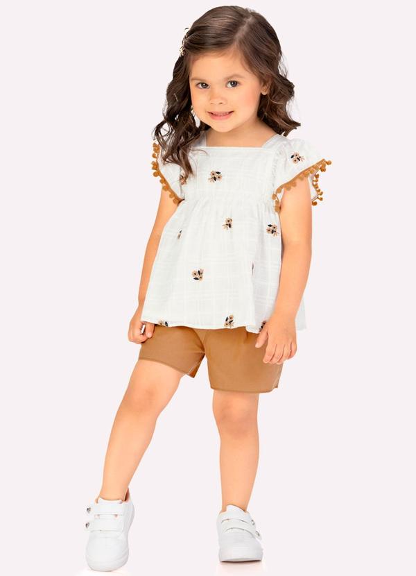 Conjunto Infantil Menina Flores Off White
