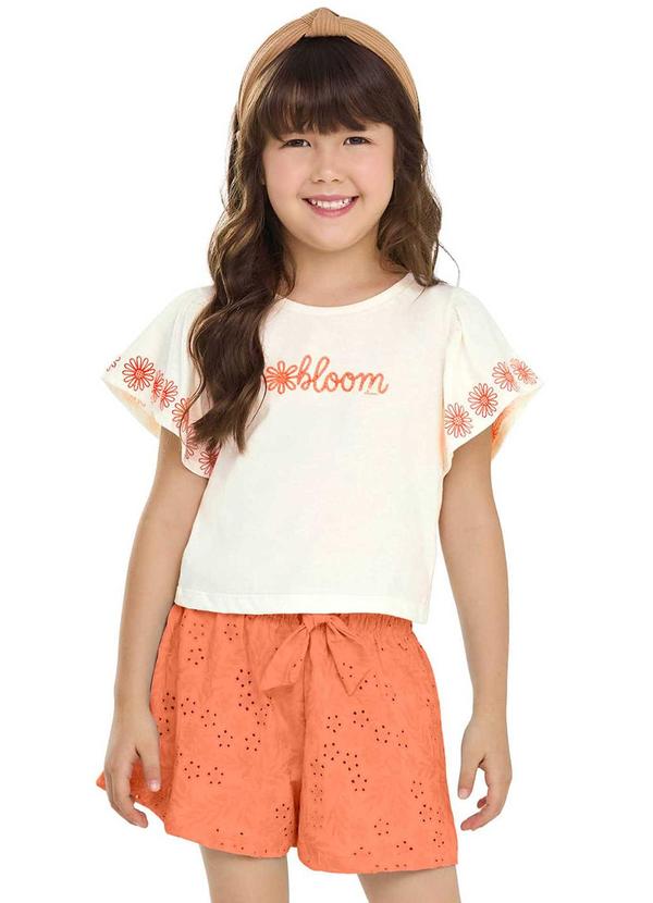 Conjunto Infantil Menina Flores Relevo Bege