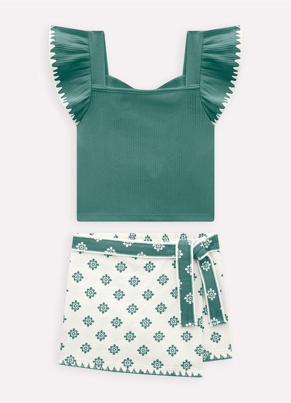 Vista 2 Conjunto Infantil Menina Flores Verde Milon Milon
