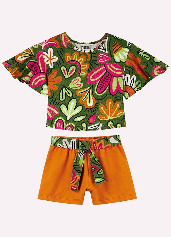 Conjunto Infantil Menina Flores Verde