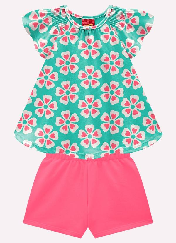 Conjunto Infantil Menina Flores Verde