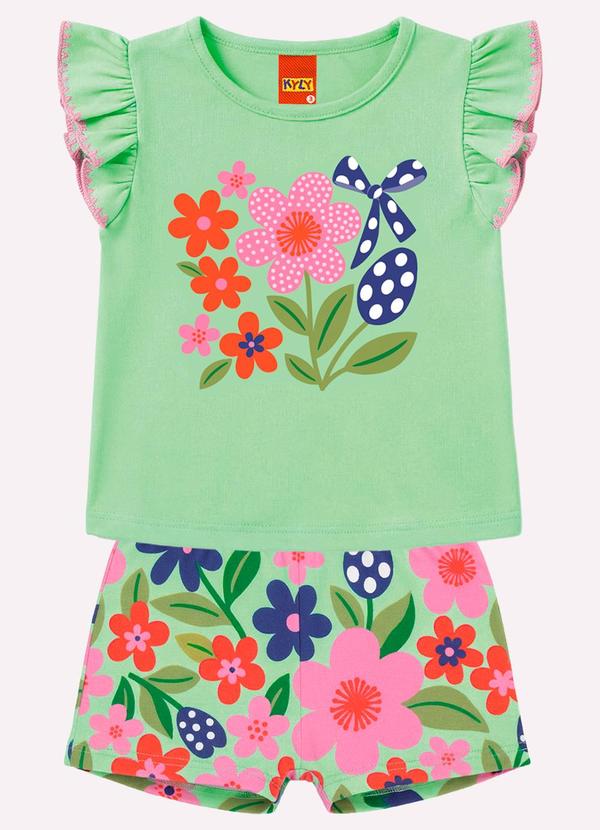Conjunto Infantil Menina Flores Verde