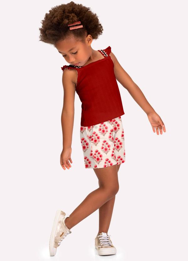 Conjunto Infantil Menina Flores Vermelho