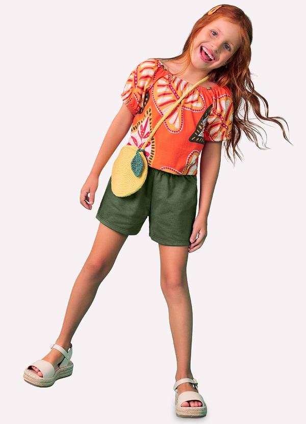 Conjunto Infantil Menina Folhagem Laranja