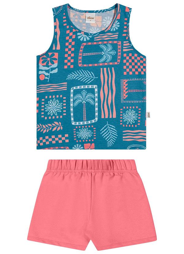 Conjunto Infantil Menina Folhagem Tropical Azul