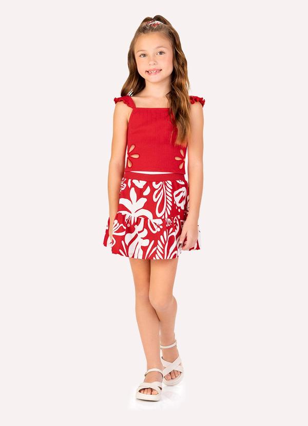 Conjunto Infantil Menina Folhagem Vermelho