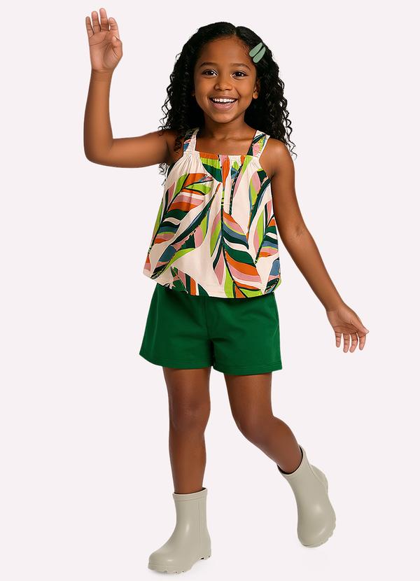 Conjunto Infantil Menina Folhas Bege