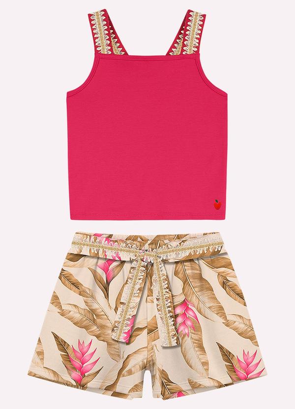 Conjunto Infantil Menina Folhas Rosa