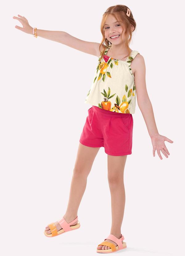 Conjunto Infantil Menina Frutas Bege