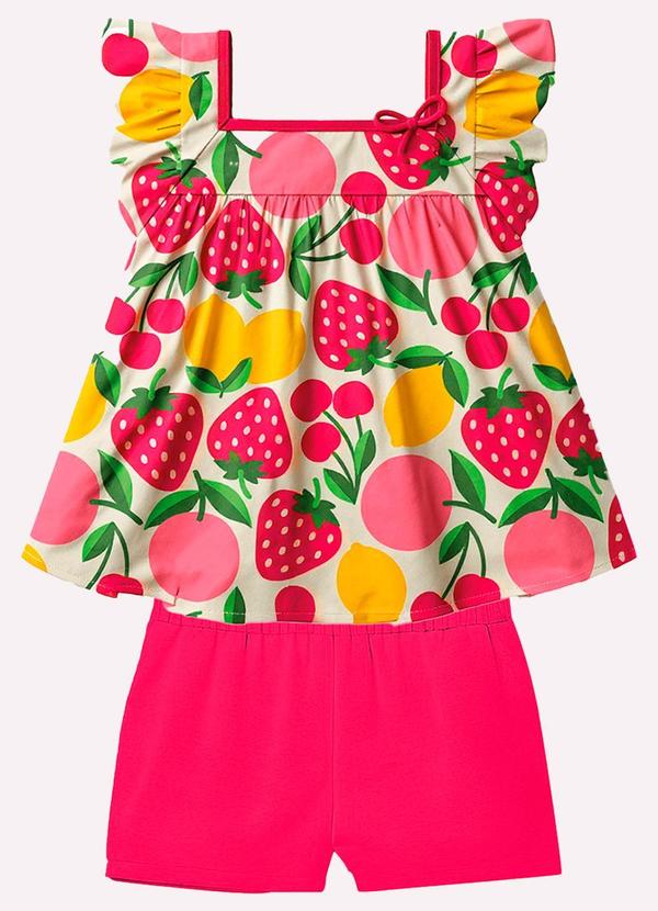 Conjunto Infantil Menina Frutas Bege
