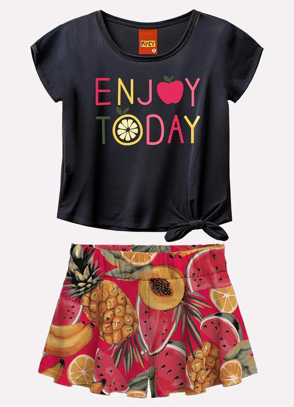 Conjunto Infantil Menina Frutas Preto