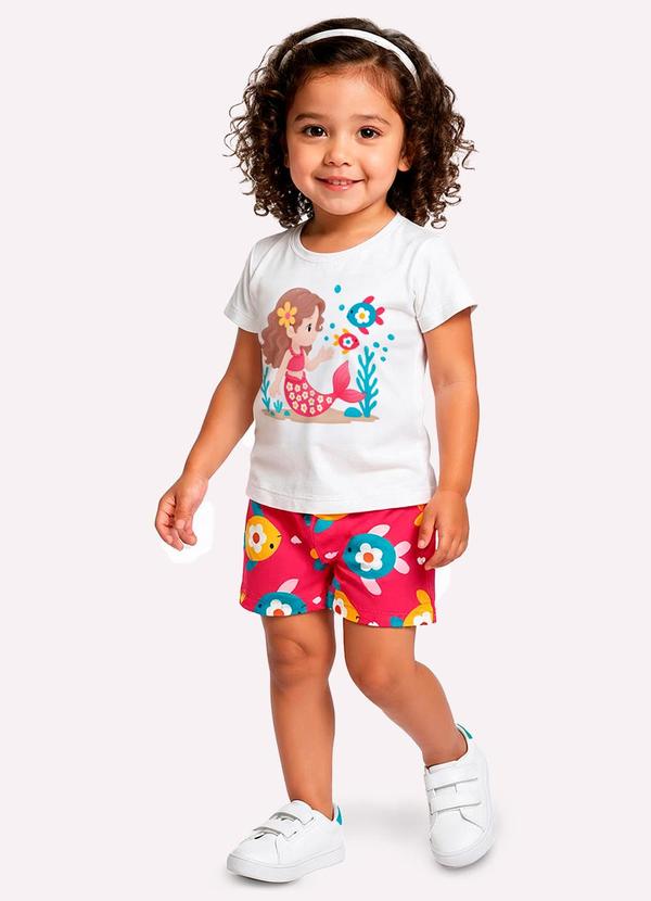 Conjunto Infantil Menina Fundo do Mar Branco