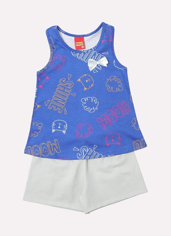 Vista 2 Conjunto Infantil Menina Gatinho Azul Kyly Kyly