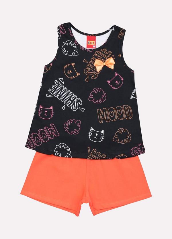 Vista 2 Conjunto Infantil Menina Gatinho Preto Kyly Kyly