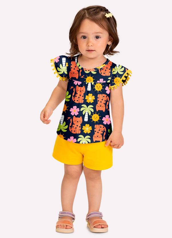 Conjunto Infantil Menina Gatinhos Azul