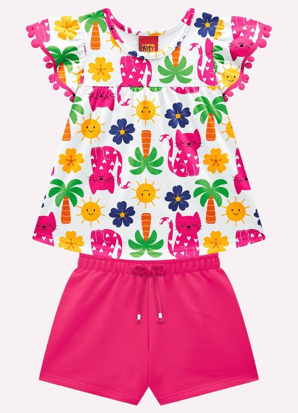 Conjunto Infantil Menina Gatinhos Branco