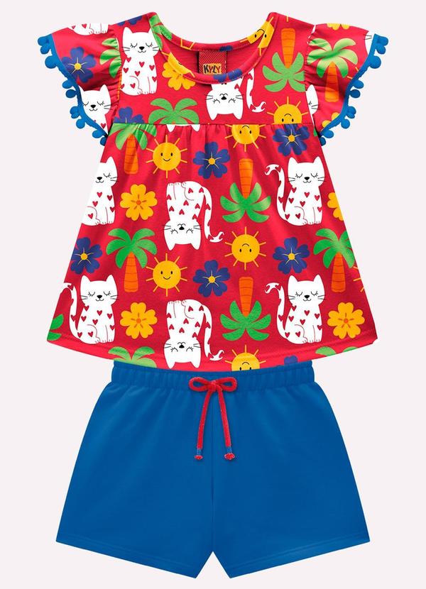 Conjunto Infantil Menina Gatinhos Vermelho