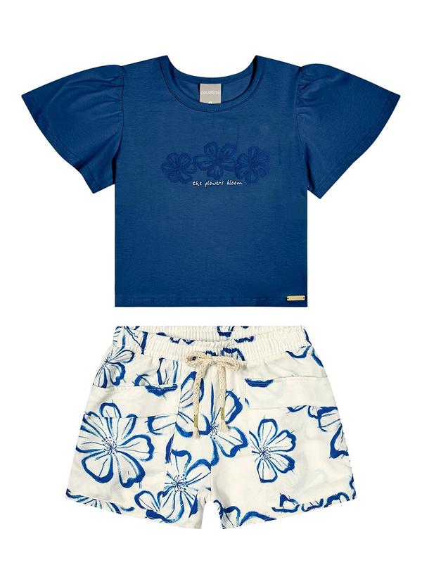 Conjunto Infantil Menina Hibiscos Azul