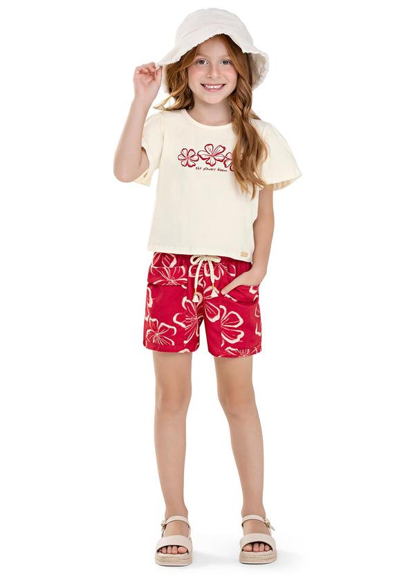 Conjunto Infantil Menina Hibiscos Bege