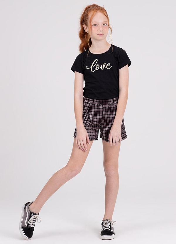 Vista 2 Conjunto Infantil Menina Jacquard Xadrez Preto VIDA COSTEIRA VIDA COSTEIRA
