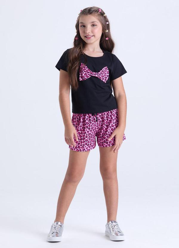 Vista 2 Conjunto Infantil Menina Laço Oncinha Rosa VIDA COSTEIRA VIDA COSTEIRA