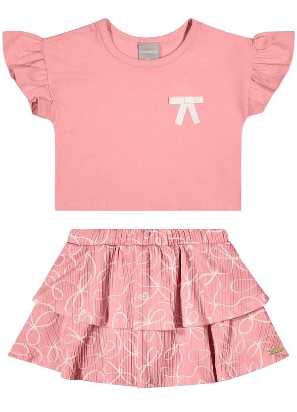 Conjunto Infantil Menina Laços Babado Rosa