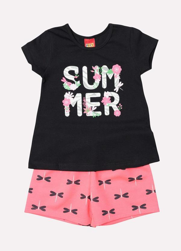 Vista 2 Conjunto Infantil Menina Lettering Preto Kyly Kyly