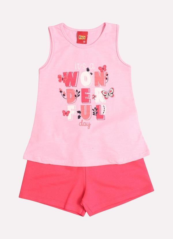 Vista 2 Conjunto Infantil Menina Lettering Rosa Kyly Kyly